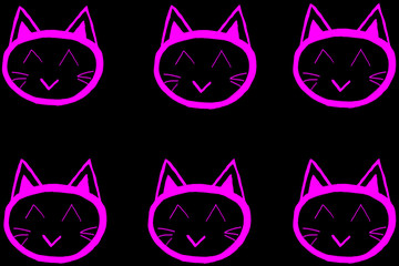 Abstract drawing pink Cat smile on black background, Brush drawing, Animal smile