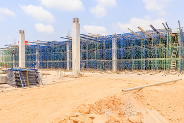 Fototapeta premium Scaffolding used as the temporary structure to support platform, form work and structure at the construction site. Also used it as a walking platform for workers.