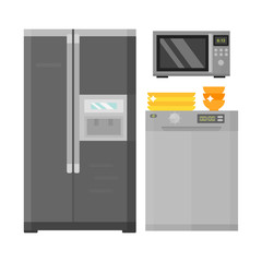 Home appliances kitchen equipment domestic electric tool technology household laundry and cleaning group machine interior electric vector illustration.