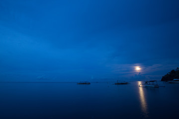 Traditional Indonesian wooden fishing boat at dusk - 140725381