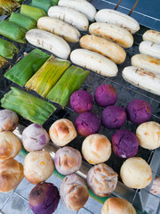 Grilled banana sticky rice with banana grill and barbecue grill taro