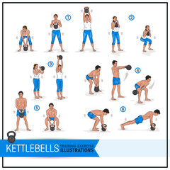 Training Exercise Vector Illustrations - Kettlebells - 140725723