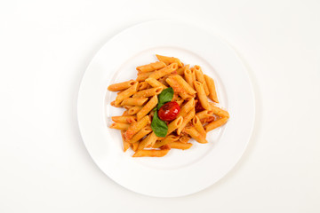 Penne ala Vodka on white plate