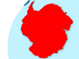 Antarctica in red on blue globe