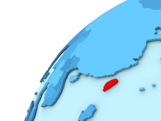 Taiwan in red on blue globe