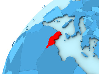 Tunisia in red on blue globe