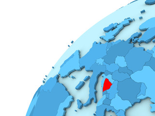 Bosnia in red on blue globe