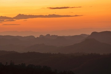 view of the mountain with warm light