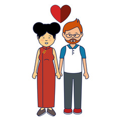 cute lovers couple ethnicity vector illustration design