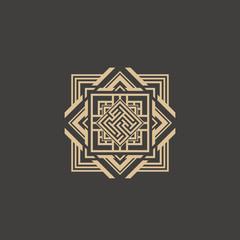 Abstract maze element. Maze emblem. Square ornament. Pattern.