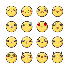 Fototapeta premium Set of cute lovely kawaii emoticon.
