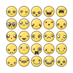 Set of cute lovely kawaii emoticon.
