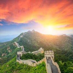 Papier Peint photo Lavable Mur chinois majestic Great Wall of China at sunset