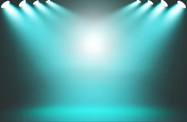Crédence de cuisine en verre imprimé Lumière et ombre Projecteur bleu sur fond de scène.
