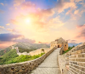 Papier Peint photo Lavable Mur chinois majestueuse Grande Muraille de Chine au coucher du soleil