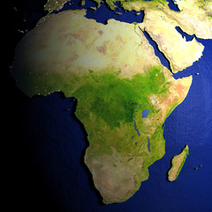 Africa on model of Earth with embossed land