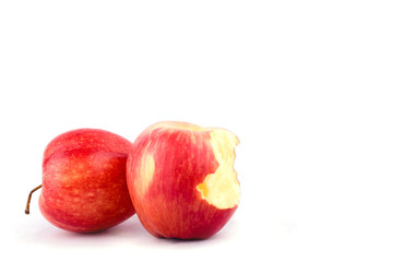 red apple with missing a bite on white background healthy apple fruit food isolated
