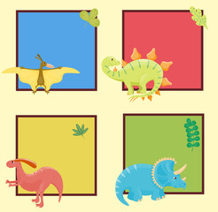 Fototapeta premium Cartoon dinosaurs vector illustration isolated monster card template animal dino prehistoric character reptile predator jurassic comic fantasy dragon