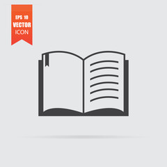 Book icon in flat style isolated on grey background.