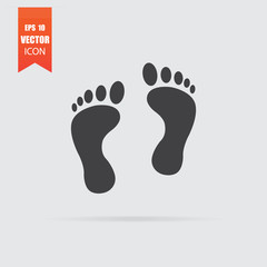 Footprint icon in flat style isolated on grey background.