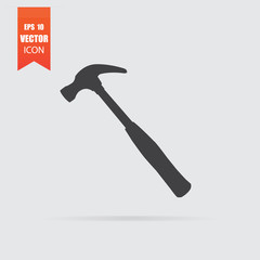 Hammer icon in flat style isolated on grey background.