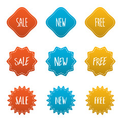 red yellow blue several style of sticker badge label set