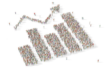 Large group of people in the shape of a graph. 3D illustrated