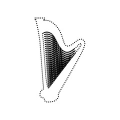 Obraz premium Musical instrument harp sign. Vector. Black dotted icon on white background. Isolated.
