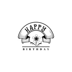 Badge as part of the design - Happy Birthday Sticker, stamp, logo - for design, hands made. With the use of floral elements, calligraphy and lettering