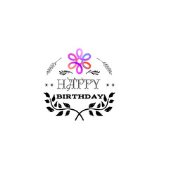 Obraz premium Badge as part of the design - Happy Birthday Sticker, stamp, logo - for design, hands made. With the use of floral elements, calligraphy and lettering