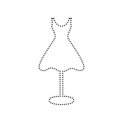 Mannequin with dress sign. Vector. Black dotted icon on white background. Isolated.
