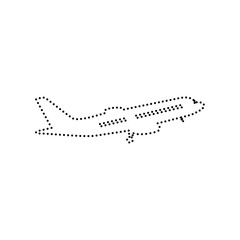 Flying Plane sign. Side view. Vector. Black dotted icon on white background. Isolated.