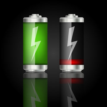 Illustration charged batteries with lightning vector element for your design eps 10