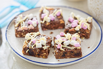 Belgian dark chocolate rocky road squares