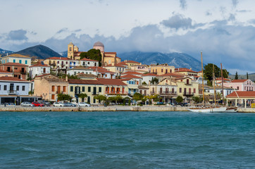 Galaxidi, the seaside picturesque village of central Greece. View from the pine forest Kentri opposite the main port.