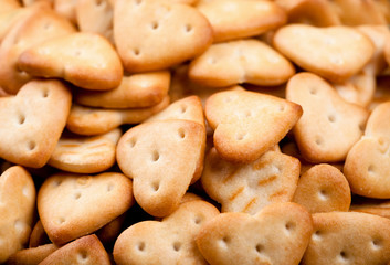 Background of salted heart shaped crackers
