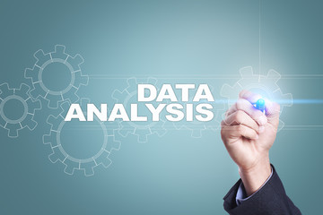 Businessman drawing on virtual screen. data analysis concept.