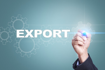 Businessman drawing on virtual screen. export concept.