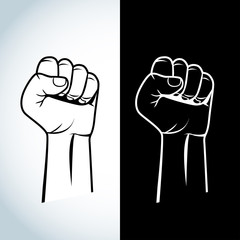 Protest, rebel vector revolution poster. Human clenched fist illustration. Isolated vector logo illustration.