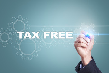 Businessman drawing on virtual screen. tax free concept.