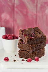 Brownies with raspberries