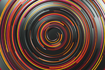 Black concentric spiral with red glowing elements on black background