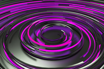 Black concentric spiral with violet glowing elements on black background
