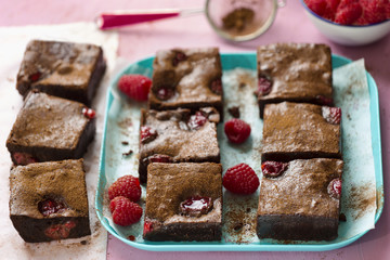 Brownie with raspberries