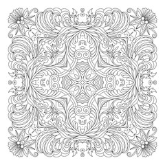 Obraz premium Vector floral pattern. Coloring book page for adult. square form