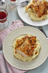 Roast chicken with mushroom sauce