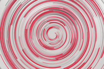 White concentric spiral with red glowing elements on white background