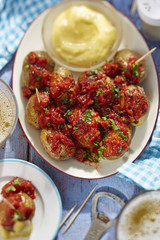 Chorizo patatas bravas with garlic aioli