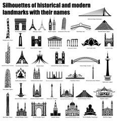 silhouettes of historical and modern attractions with the name