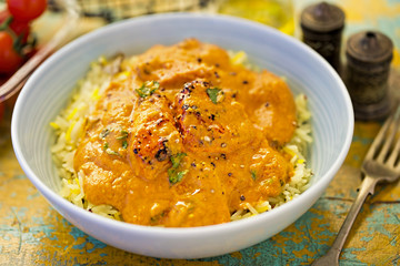 Chicken tikka masala with pilau rice
